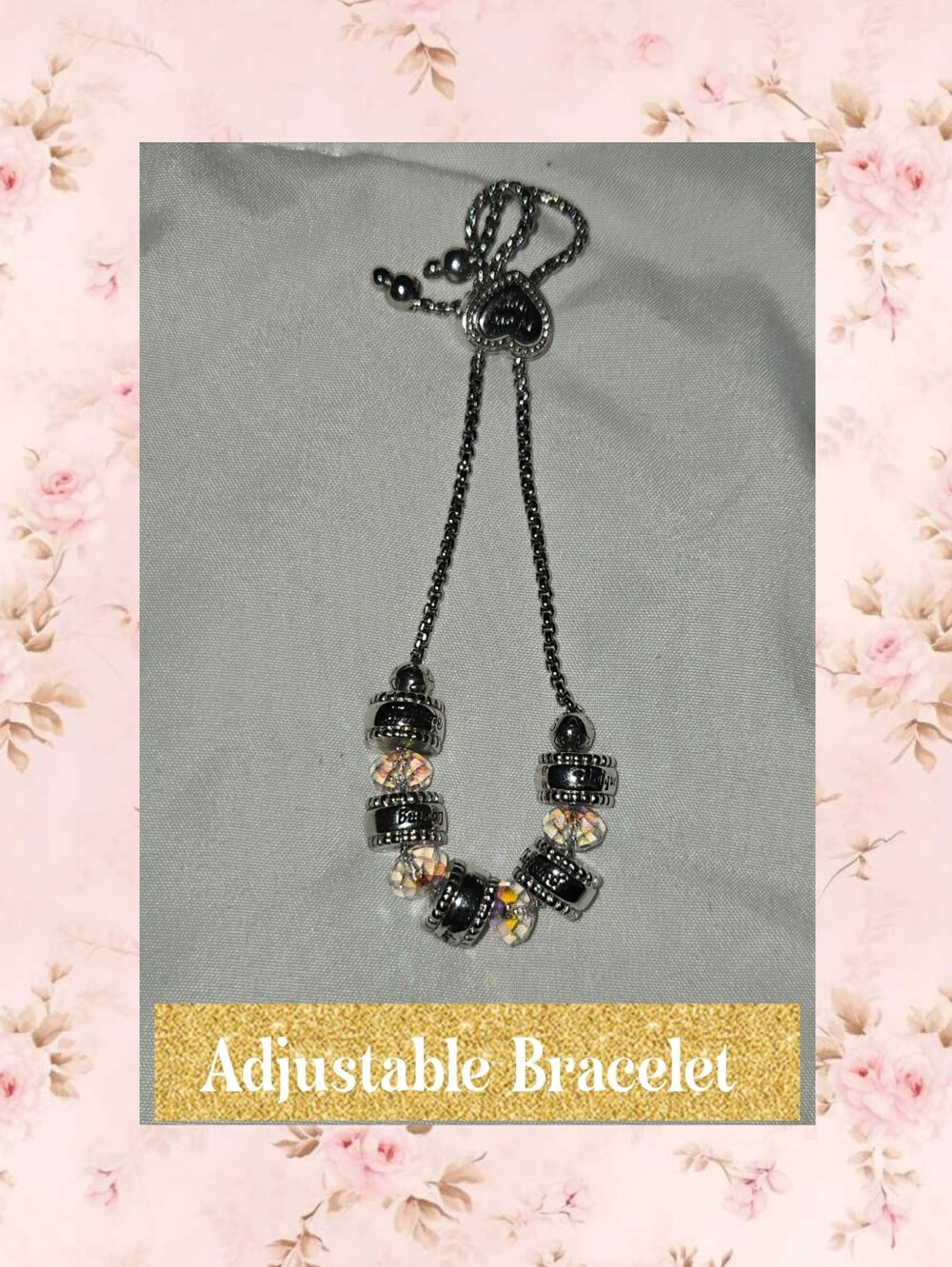 Adjustable Silver-Tone Bead Bracelet